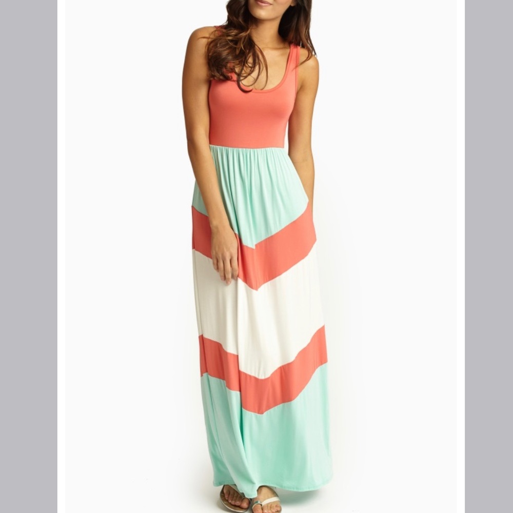 Pink Blush Maternity Coral Chevron Maxi Dress